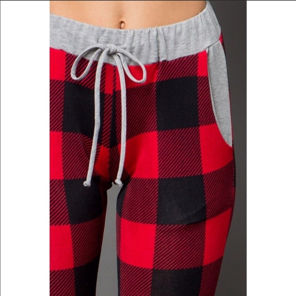 Plaid buffalo plaid checkered joggers pants red - Picture 4 of 4